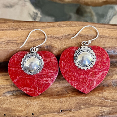 ER 15553 CR-(HANDMADE 925 BALI STERLING SILVER FILIGREE EARRINGS WITH CORAL)
